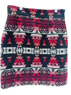 Anthropologie James Coviello Mini Skirt S Red Geometric Tribal Lined Casual Boho